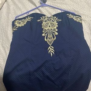 Strapless Lilly dress never worn. in mint condition. Navy with gold designs